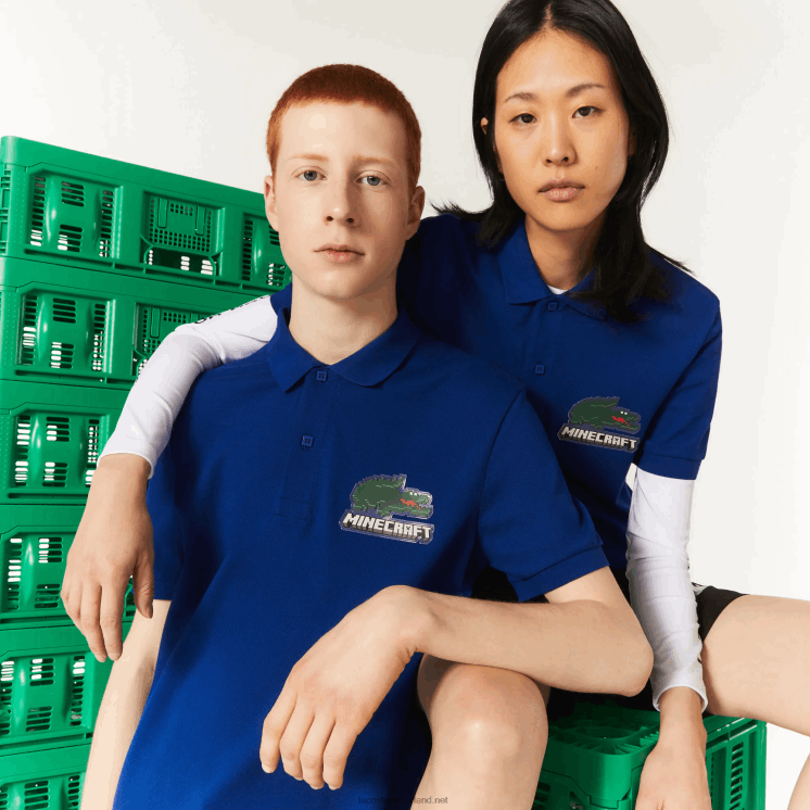 lacoste x minecraft polo van biologisch katoen met klassieke pasvorm 0828H942 blauwe bdm vrouwen