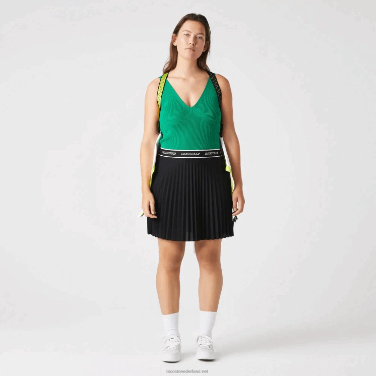 Lacoste geplooide rok met elastische taille 0828H2352 zwart 031 vrouwen