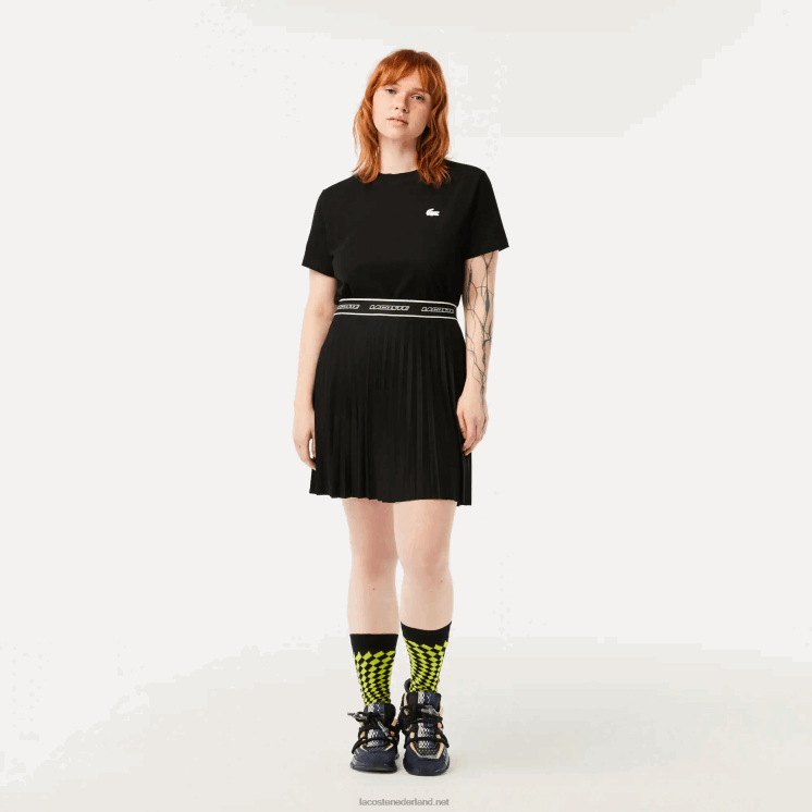 Lacoste geplooide rok met elastische taille 0828H2352 zwart 031 vrouwen