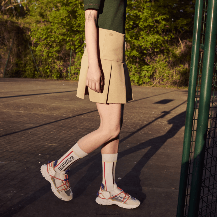 Lacoste modeshow-editie geplooide canvas tennisrok 0828H2664 beige l7d vrouwen