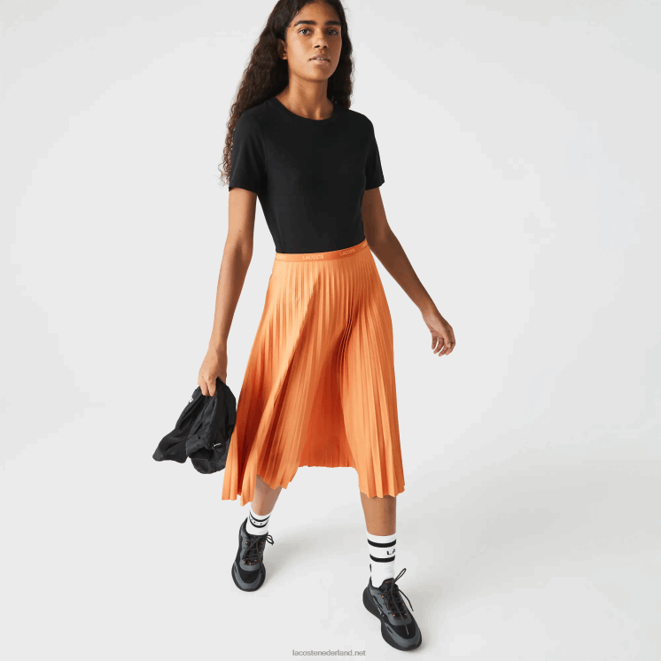 Lacoste soepelvallende geplooide rok met elastische taille 0828H2599 oranje ww vrouwen