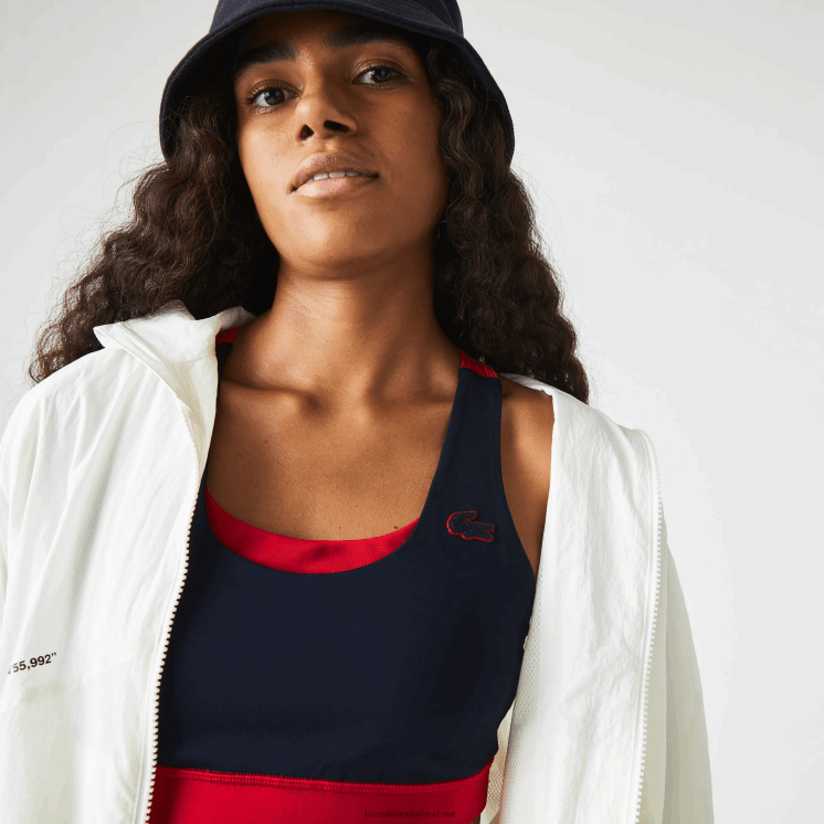 Lacoste sport BH van gerecycled polyester met colourblocking 0828H2575 marineblauw rood groen 2q6 vrouwen