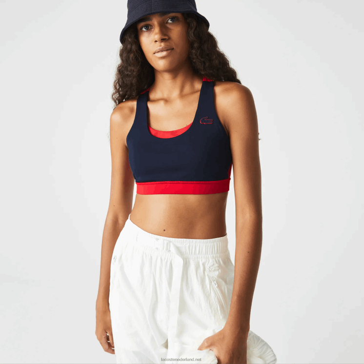Lacoste sport BH van gerecycled polyester met colourblocking 0828H2575 marineblauw rood groen 2q6 vrouwen