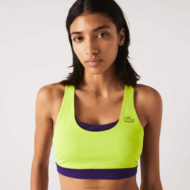Lacoste sport BH van gerecycled polyester met colourblocking 0828H2576 geel paars 5kj vrouwen