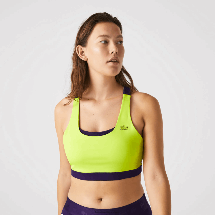 Lacoste sport BH van gerecycled polyester met colourblocking 0828H2576 geel paars 5kj vrouwen