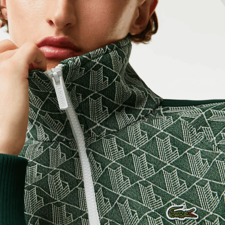 Lacoste Regular-fit sweatshirt met monogramrits 0828H2537 groenbeige 7m4 vrouwen