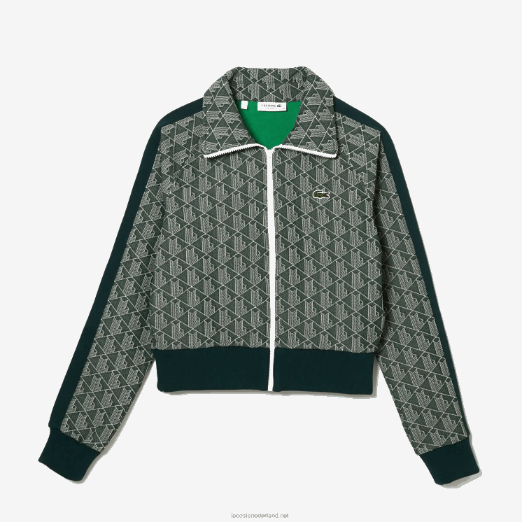 Lacoste Regular-fit sweatshirt met monogramrits 0828H2537 groenbeige 7m4 vrouwen