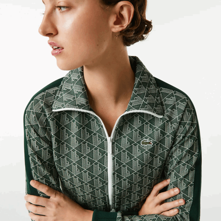 Lacoste Regular-fit sweatshirt met monogramrits 0828H2537 groenbeige 7m4 vrouwen