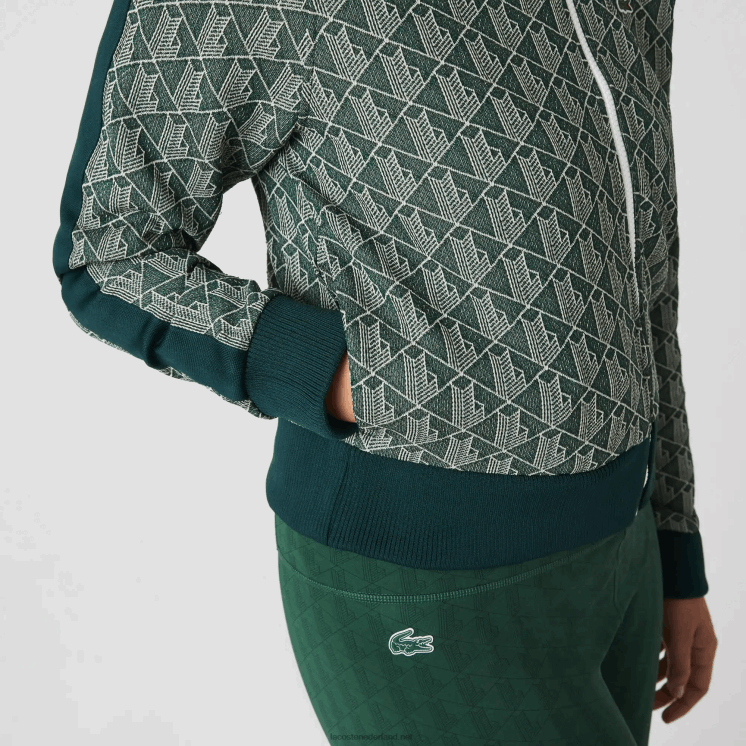 Lacoste Regular-fit sweatshirt met monogramrits 0828H2537 groenbeige 7m4 vrouwen
