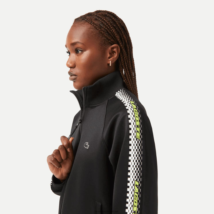 Lacoste losvallend sweatshirt met rits en logostreep 0828H2397 zwart 031 vrouwen