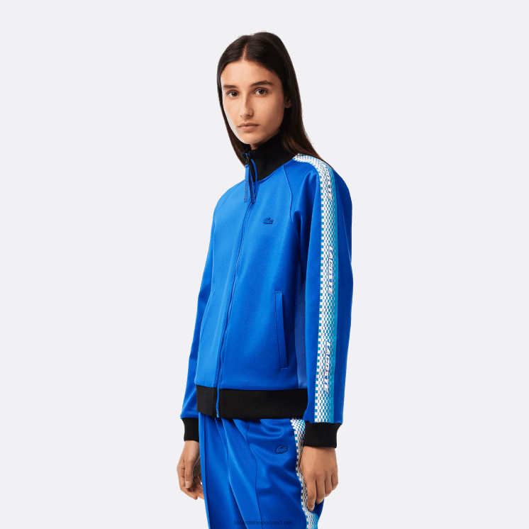 Lacoste losvallend sweatshirt met rits en logostreep 0828H2398 blauw zwart af6 vrouwen