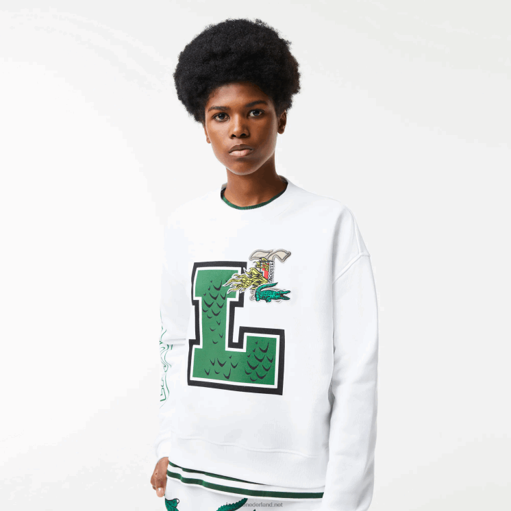 Lacoste oversized print en sweatshirt met merknaam 0828H2578 wit 001 vrouwen