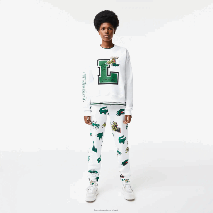 Lacoste oversized print en sweatshirt met merknaam 0828H2578 wit 001 vrouwen
