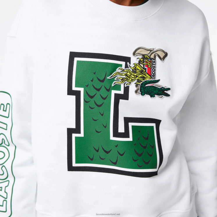 Lacoste oversized print en sweatshirt met merknaam 0828H2578 wit 001 vrouwen