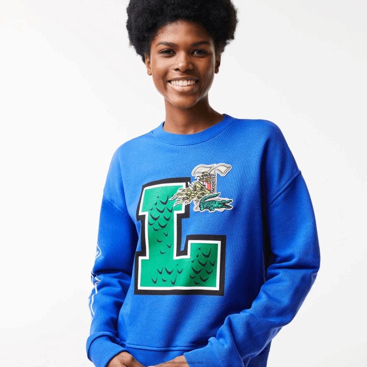 Lacoste oversized print en sweatshirt met merknaam 0828H2579 blauw k1q vrouwen