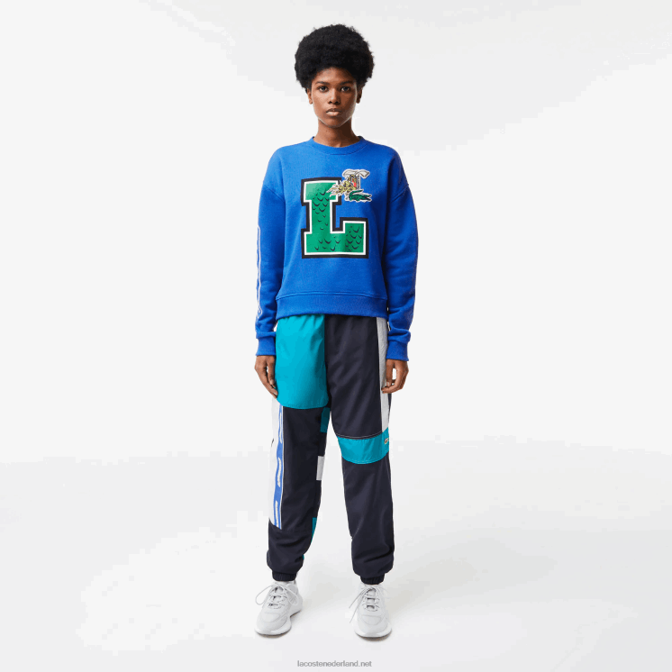 Lacoste oversized print en sweatshirt met merknaam 0828H2579 blauw k1q vrouwen