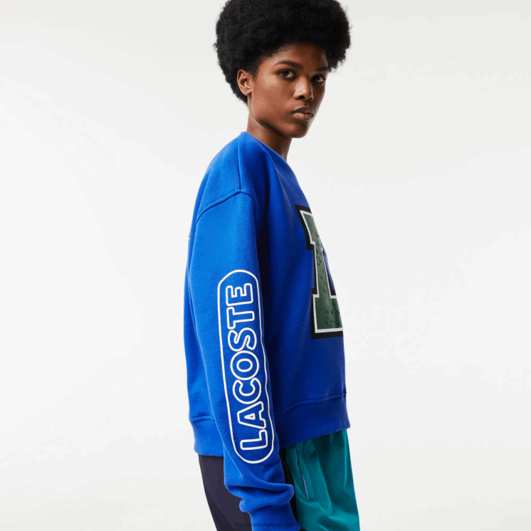 Lacoste oversized print en sweatshirt met merknaam 0828H2579 blauw k1q vrouwen