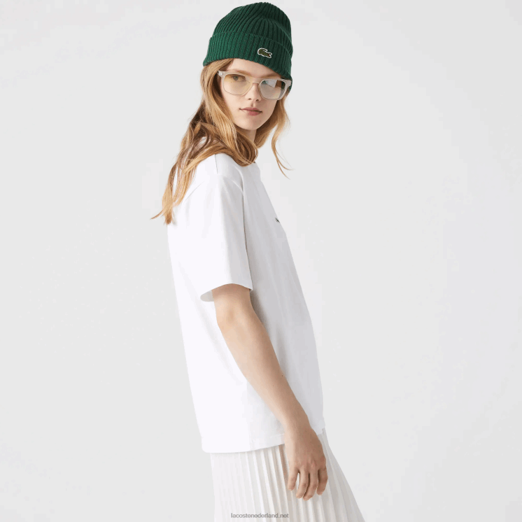 Lacoste T-shirt van premium katoen met ronde hals 0828H2590 wit 001 vrouwen