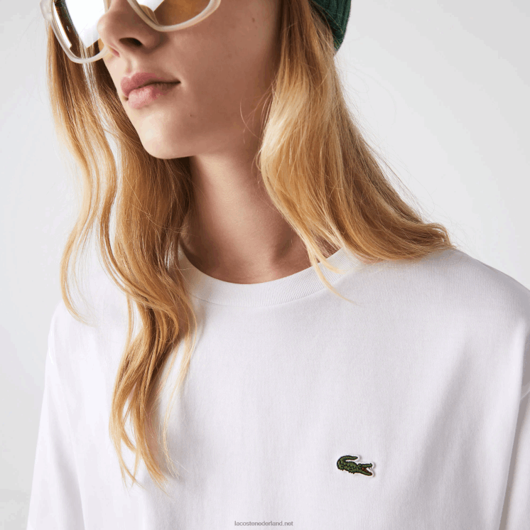 Lacoste T-shirt van premium katoen met ronde hals 0828H2590 wit 001 vrouwen