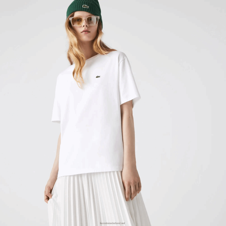 Lacoste T-shirt van premium katoen met ronde hals 0828H2590 wit 001 vrouwen
