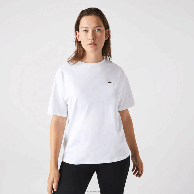 Lacoste T-shirt van premium katoen met ronde hals 0828H2590 wit 001 vrouwen