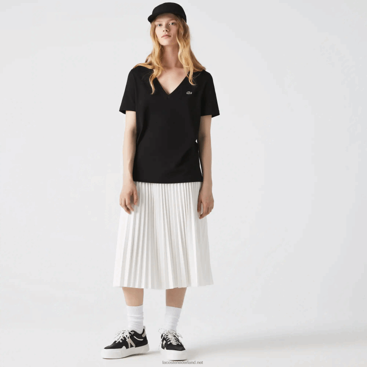 Lacoste V-hals losvallend katoenen T-shirt 0828H2606 zwart 031 vrouwen