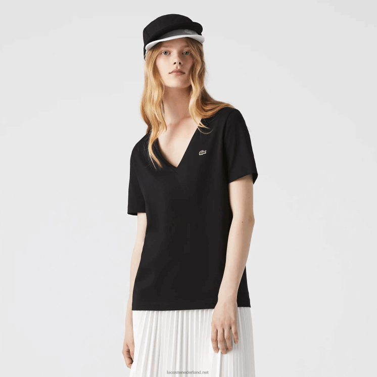 Lacoste V-hals losvallend katoenen T-shirt 0828H2606 zwart 031 vrouwen