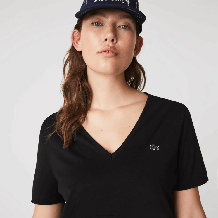 Lacoste V-hals losvallend katoenen T-shirt 0828H2606 zwart 031 vrouwen