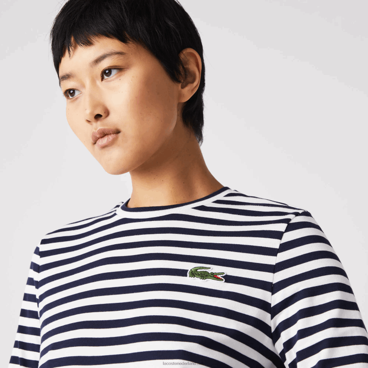 Lacoste gestreept jersey katoenen t-shirt 0828H2559 zwart/wit hh vrouwen