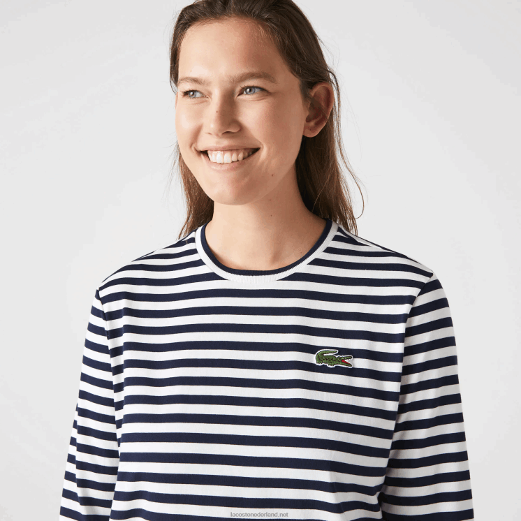 Lacoste gestreept jersey katoenen t-shirt 0828H2559 zwart/wit hh vrouwen