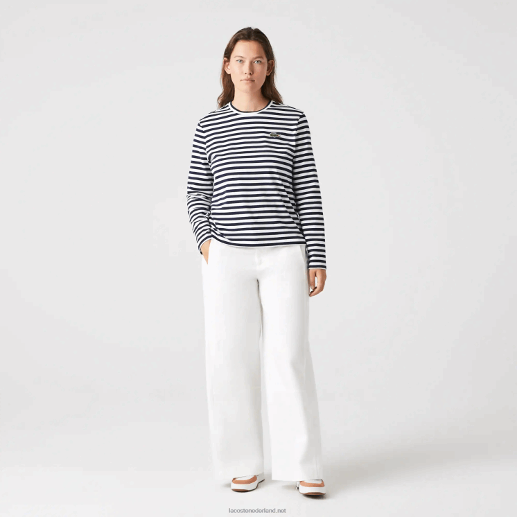 Lacoste gestreept jersey katoenen t-shirt 0828H2559 zwart/wit hh vrouwen