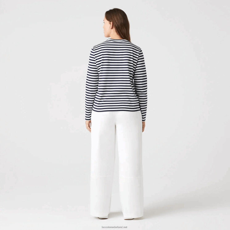 Lacoste gestreept jersey katoenen t-shirt 0828H2559 zwart/wit hh vrouwen