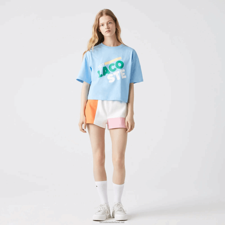 Lacoste kort gevlekt losvallend T-shirt van biologisch katoen 0828H2611 blauwe hbp vrouwen