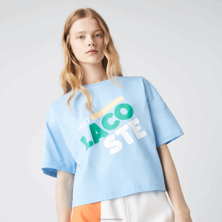 Lacoste kort gevlekt losvallend T-shirt van biologisch katoen 0828H2611 blauwe hbp vrouwen