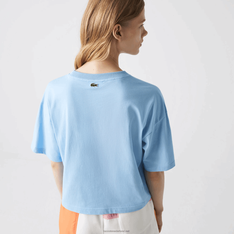 Lacoste kort gevlekt losvallend T-shirt van biologisch katoen 0828H2611 blauwe hbp vrouwen