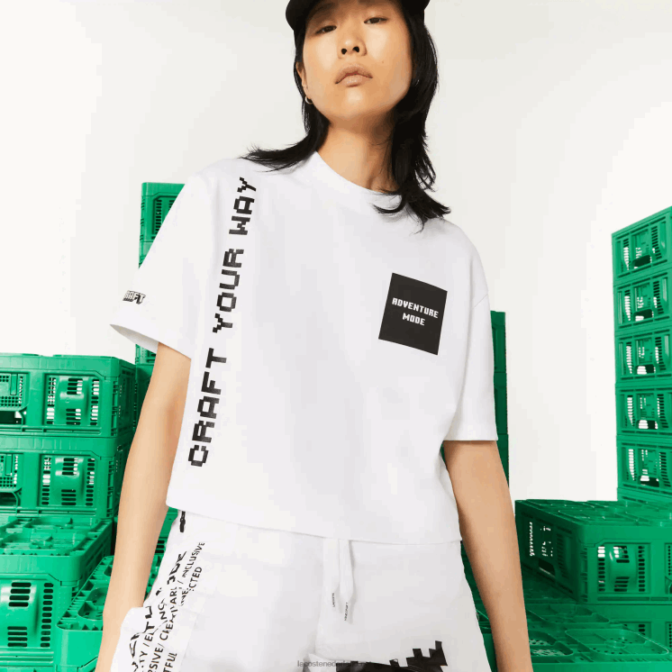 Lacoste live x minecraft kort T-shirt van biologisch katoen 0828H2605 wit 001 vrouwen