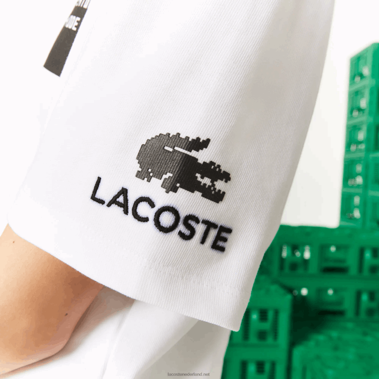 Lacoste live x minecraft kort T-shirt van biologisch katoen 0828H2605 wit 001 vrouwen
