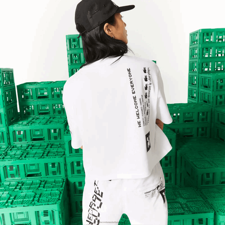Lacoste live x minecraft kort T-shirt van biologisch katoen 0828H2605 wit 001 vrouwen