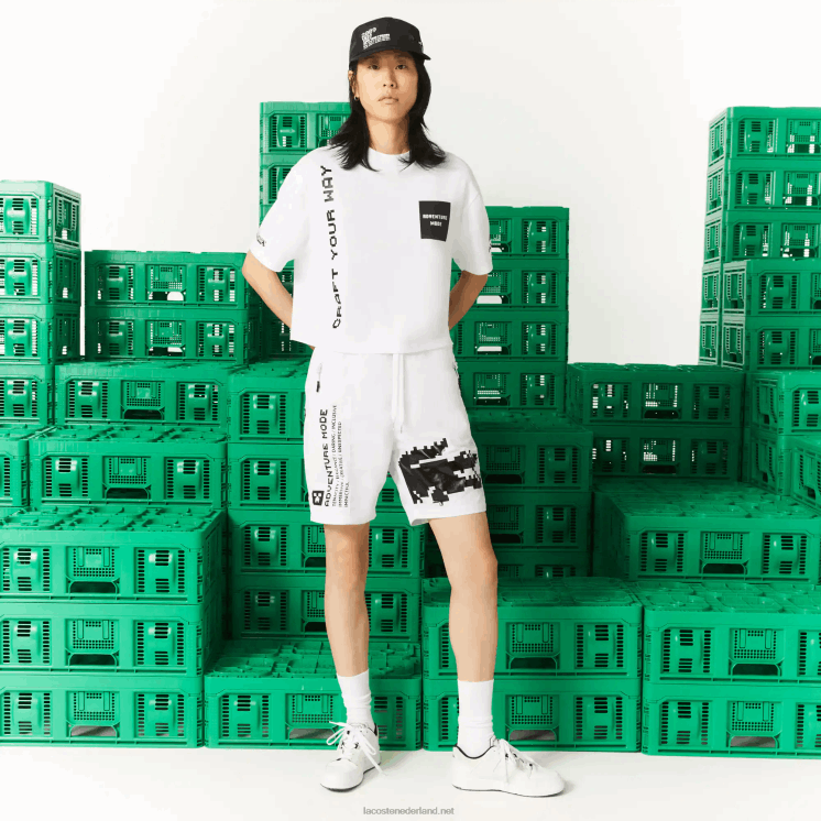 Lacoste live x minecraft kort T-shirt van biologisch katoen 0828H2605 wit 001 vrouwen