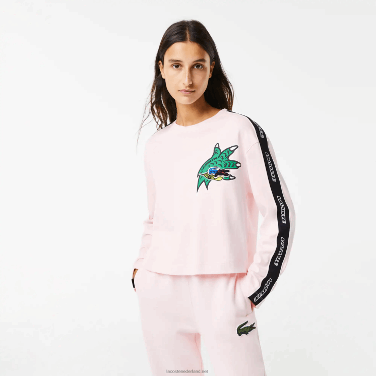 Lacoste losvallend T-shirt met bedrukte band 0828H2570 lichtroze t03 vrouwen