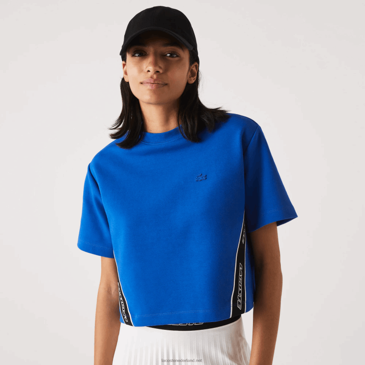 Lacoste losvallend T-shirt met bedrukte banden 0828H2546 blauw k1q vrouwen