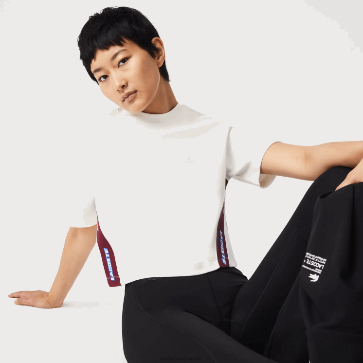 Lacoste losvallend T-shirt met bedrukte banden 0828H2547 wit 70v vrouwen