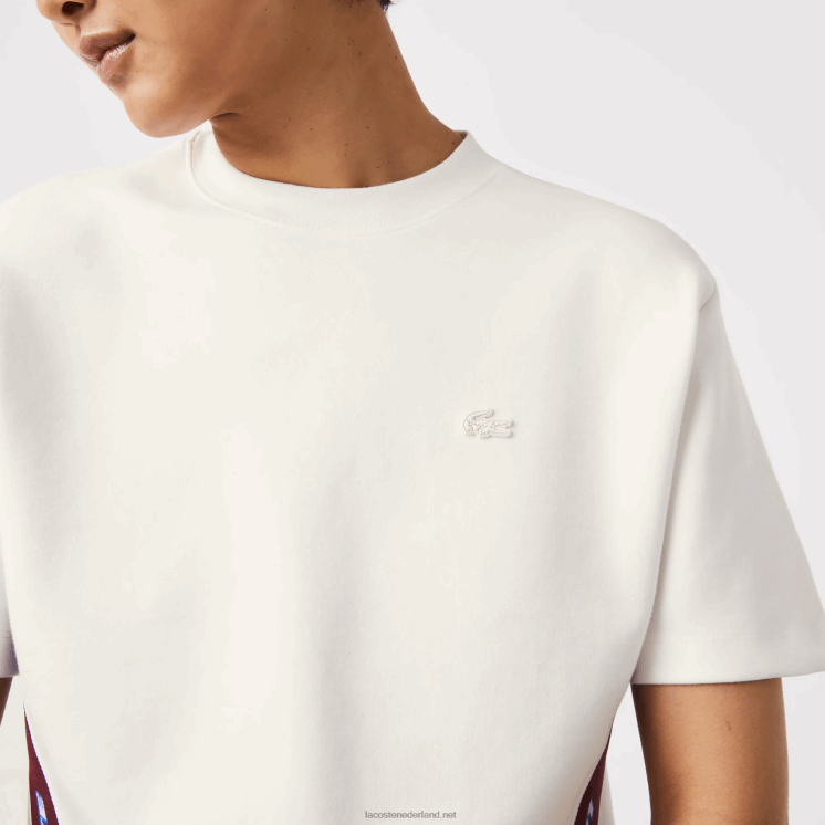 Lacoste losvallend T-shirt met bedrukte banden 0828H2547 wit 70v vrouwen