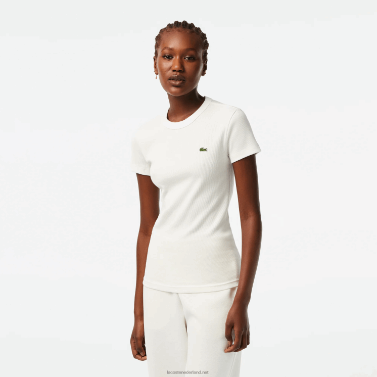 Lacoste slim fit T-shirt van biologisch katoen 0828H2384 wit 70v vrouwen