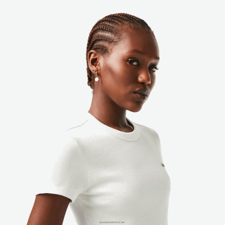 Lacoste slim fit T-shirt van biologisch katoen 0828H2384 wit 70v vrouwen