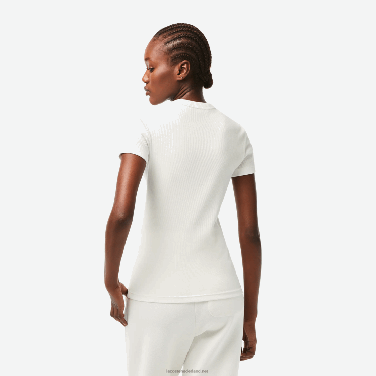 Lacoste slim fit T-shirt van biologisch katoen 0828H2384 wit 70v vrouwen