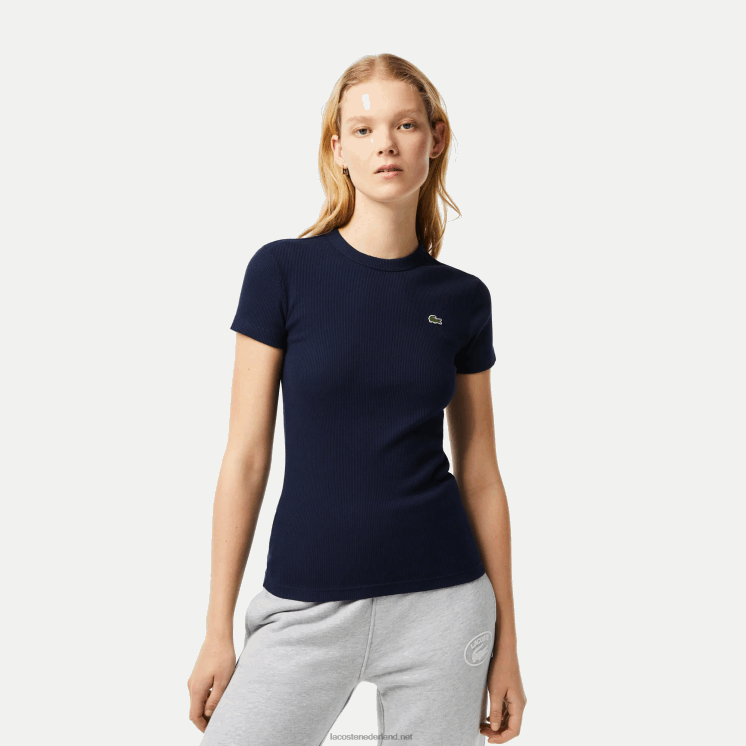 Lacoste slim fit T-shirt van biologisch katoen 0828H2385 marineblauw 166 vrouwen