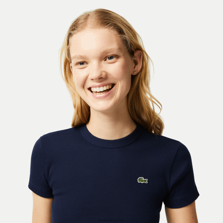 Lacoste slim fit T-shirt van biologisch katoen 0828H2385 marineblauw 166 vrouwen