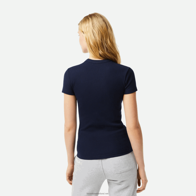 Lacoste slim fit T-shirt van biologisch katoen 0828H2385 marineblauw 166 vrouwen
