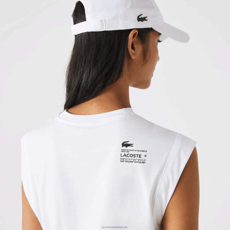 Lacoste sport losvallend coördinaat-T-shirt met merknaam 0828H2558 wit 001 vrouwen